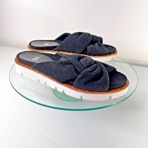 BP Criss Cross Slide Sandals Black Felt Fabric Platform - Picture 1 of 5